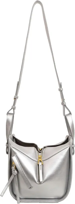 Designer Leather Shoulder Bag with Gold Zipper Details,Open Bucket Handbag Dumpling type
