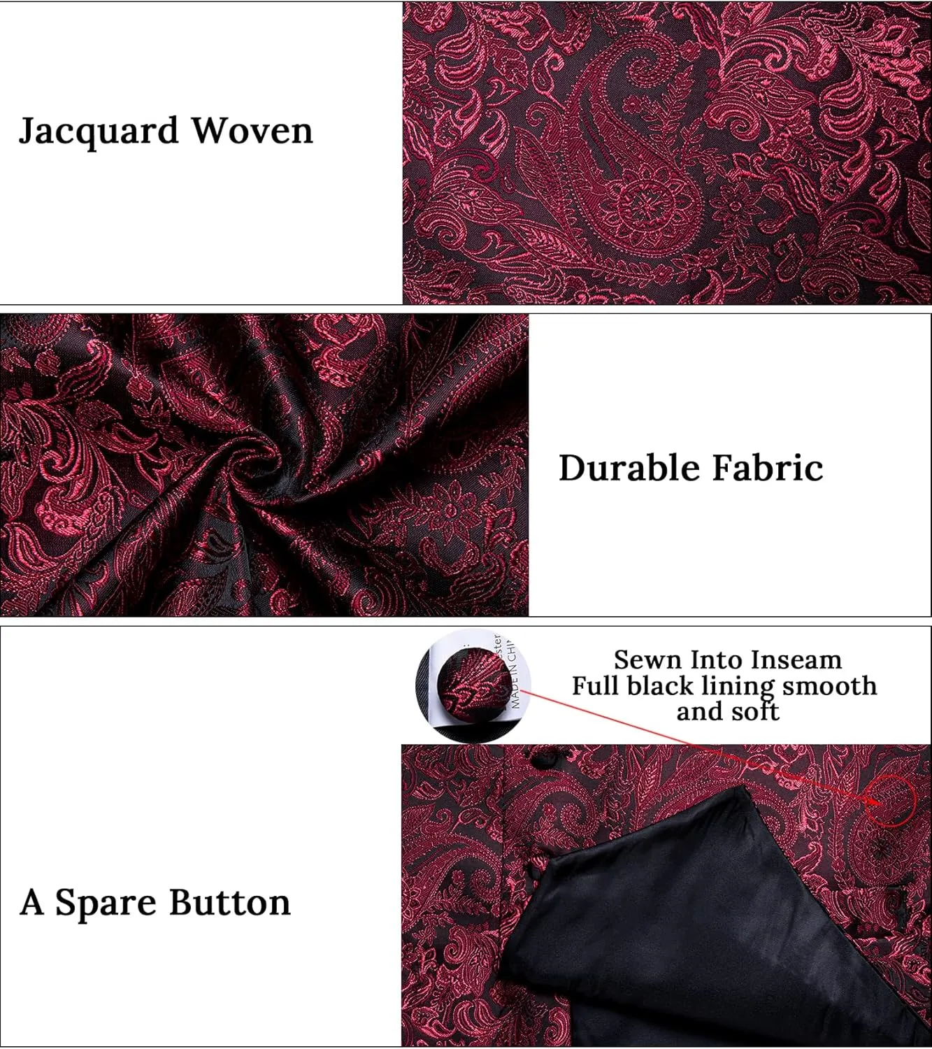 DiBanGu Men's Silk Paisley Vest and Necktie Set 6PCS Pre-tied Bow Tie Formal Waistcoat for Wedding Party