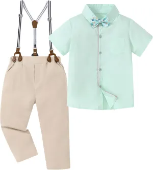 DISAUR Boys Suits 3 Pieces Formal Dress Shirt with Bowtie Suspender Pants Boy Gentleman Outfits Set 4-8 Years