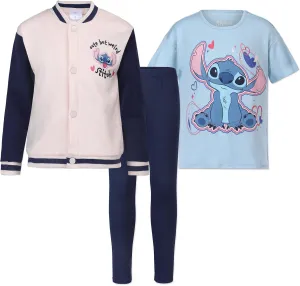 Disney Lilo & Stitch Girls Bomber Jacket, T-Shirt and Legging Set for Toddlers and Big Kids