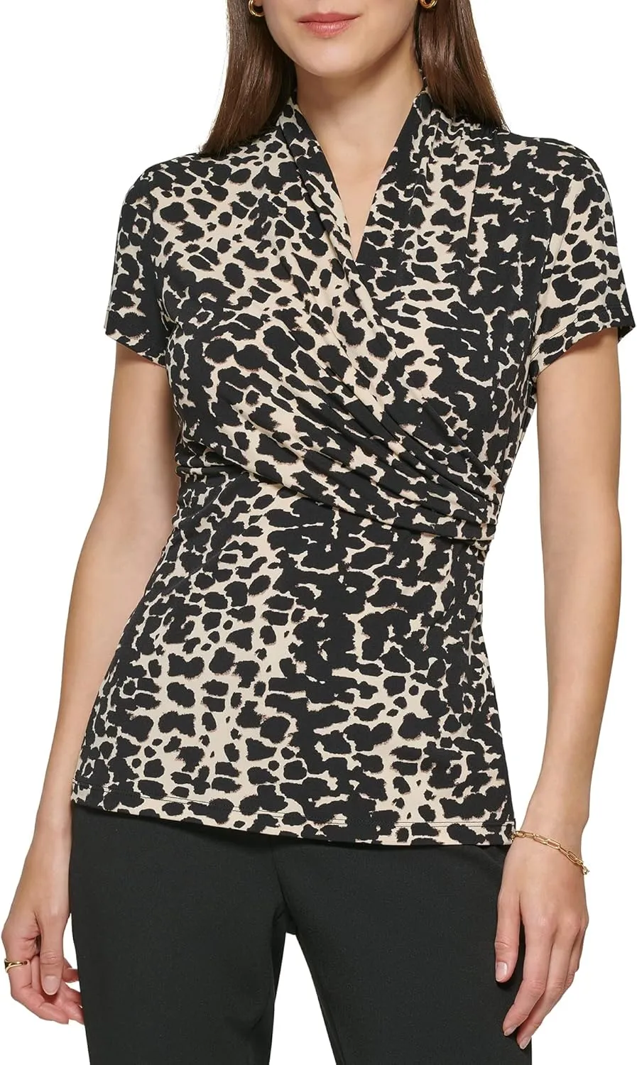 DKNY Women's Short Sleeve Suit Blouse