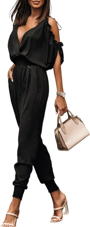 Dokotoo Jumpsuit for Womens Dressy Casual 2025 One Piece Romper Cold Shoulder Outfits for Summer