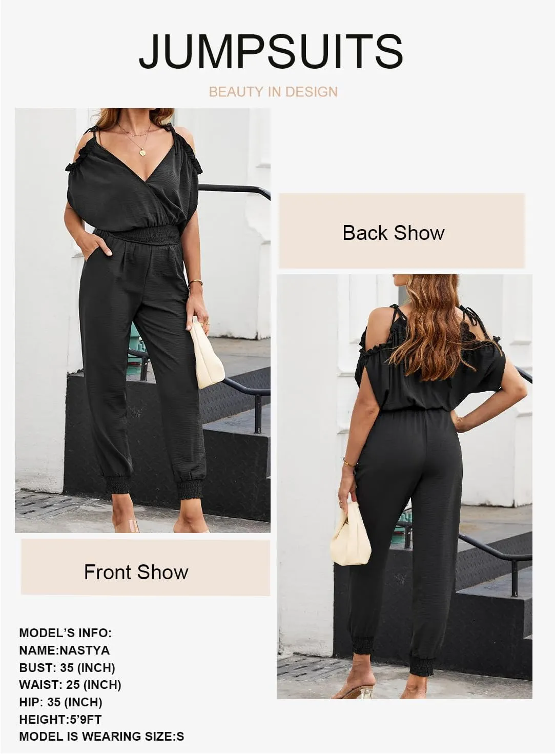 Dokotoo Jumpsuit for Womens Dressy Casual 2025 One Piece Romper Cold Shoulder Outfits for Summer