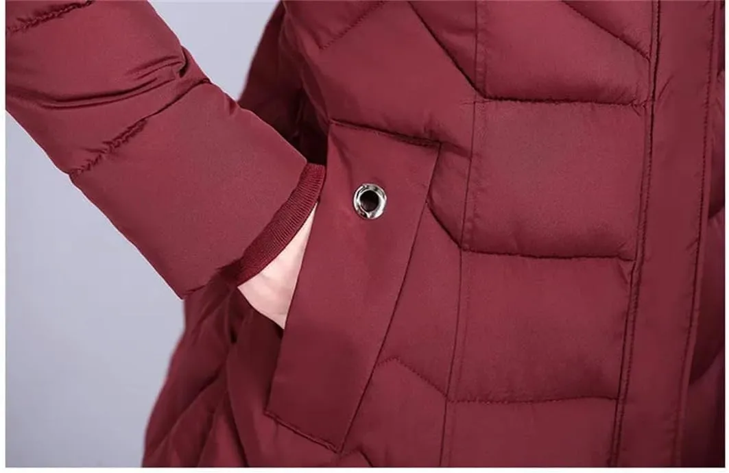 Down Cotton Padded Coat For Women Long Hooded Collar Parkas Middle-Aged Elderly Mother Winter Jacket