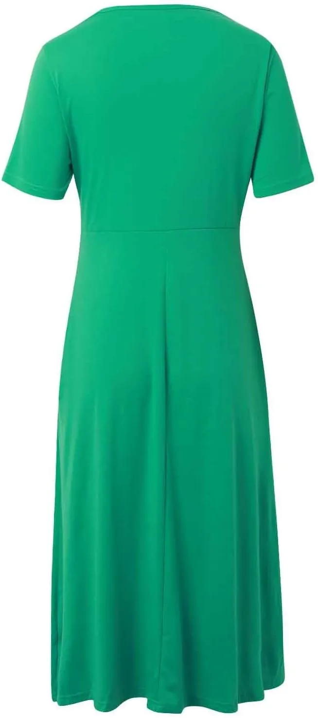 Eduavar Summer Dresses for Women, Maxi Dress for Women Dressy Elegant Short Sleeve V Neck Floral Dress with Drawstring