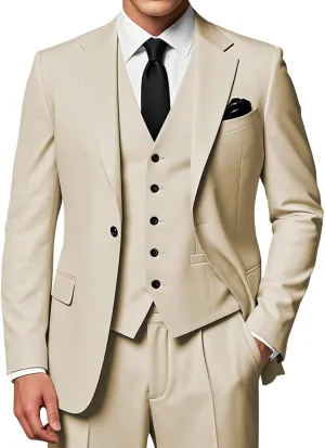 EMERAIDVLN Mens 3 Piece Suits Slim Fit Wedding Prom Party Business Elegant Suits One Button Blazer Vest and Pants Tuxedo Set