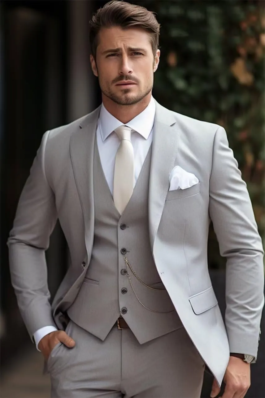 EMERAIDVLN Mens 3 Piece Suits Slim Fit Wedding Prom Party Business Elegant Suits One Button Blazer Vest and Pants Tuxedo Set