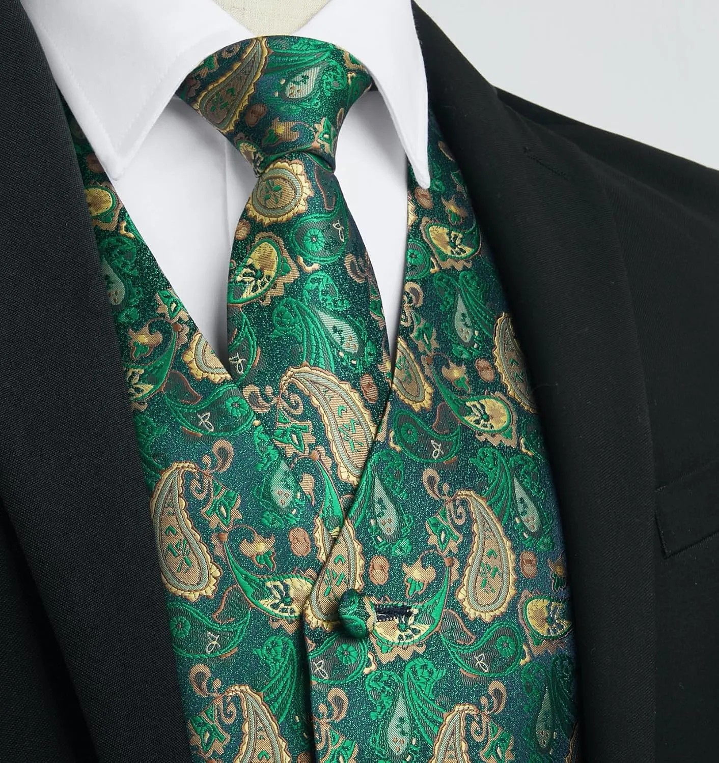 Enlision Mens Vest Tie Set Paisley Vest and Necktie Pocket Square 3pc Formal Dress Waistcoat for Suit or Tuxedo
