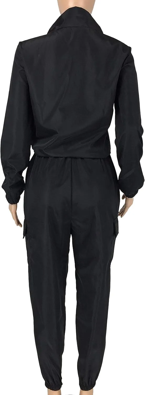 EOSIEDUR Women 2 Piece Outfits Tracksuit Jumpsuits Lightweight Windbreaker Pullover Jacket Crop Top Pants Set