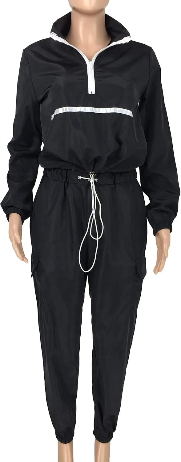 EOSIEDUR Women 2 Piece Outfits Tracksuit Jumpsuits Lightweight Windbreaker Pullover Jacket Crop Top Pants Set