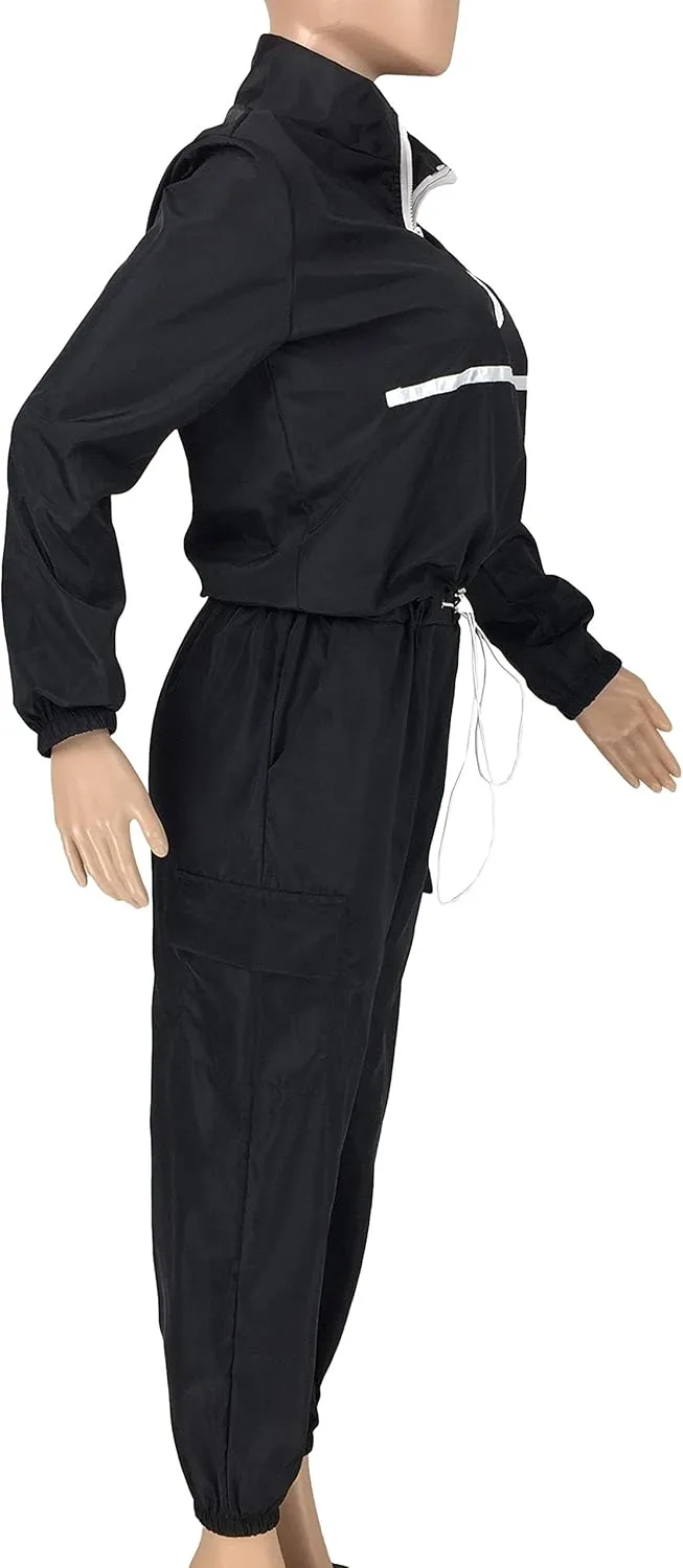 EOSIEDUR Women 2 Piece Outfits Tracksuit Jumpsuits Lightweight Windbreaker Pullover Jacket Crop Top Pants Set