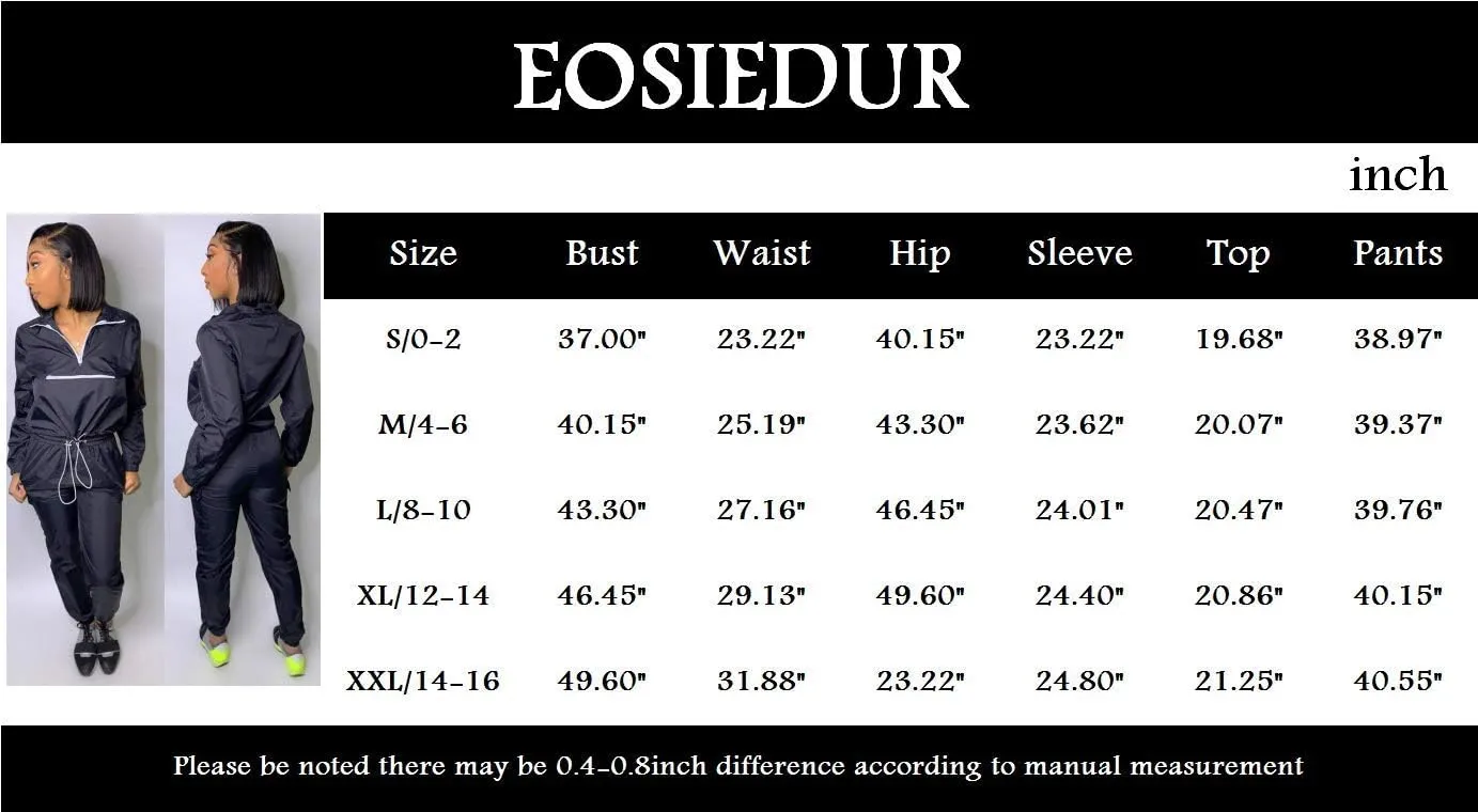 EOSIEDUR Women 2 Piece Outfits Tracksuit Jumpsuits Lightweight Windbreaker Pullover Jacket Crop Top Pants Set