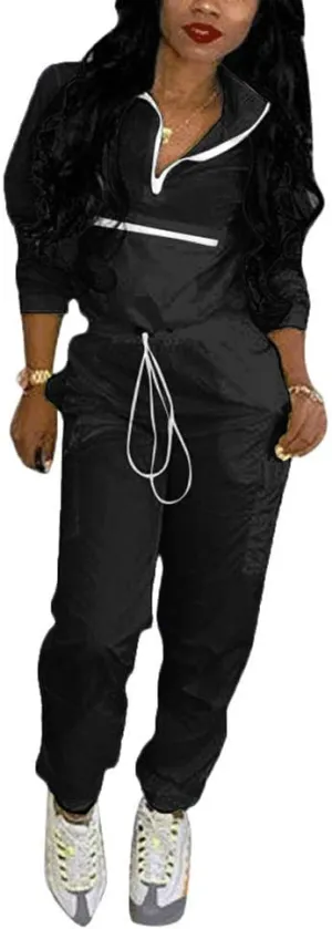 EOSIEDUR Women 2 Piece Outfits Tracksuit Jumpsuits Lightweight Windbreaker Pullover Jacket Crop Top Pants Set