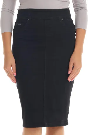ESTEEZ High Waisted Pull-on Knee Length Stretch Denim Jean Skirt for Women - Siena