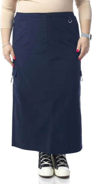 ESTEEZ Women's Cargo Midi Skirt  Lightweight, Stretch, Drawstring Waist, Flap Pocket  Cali Cargo
