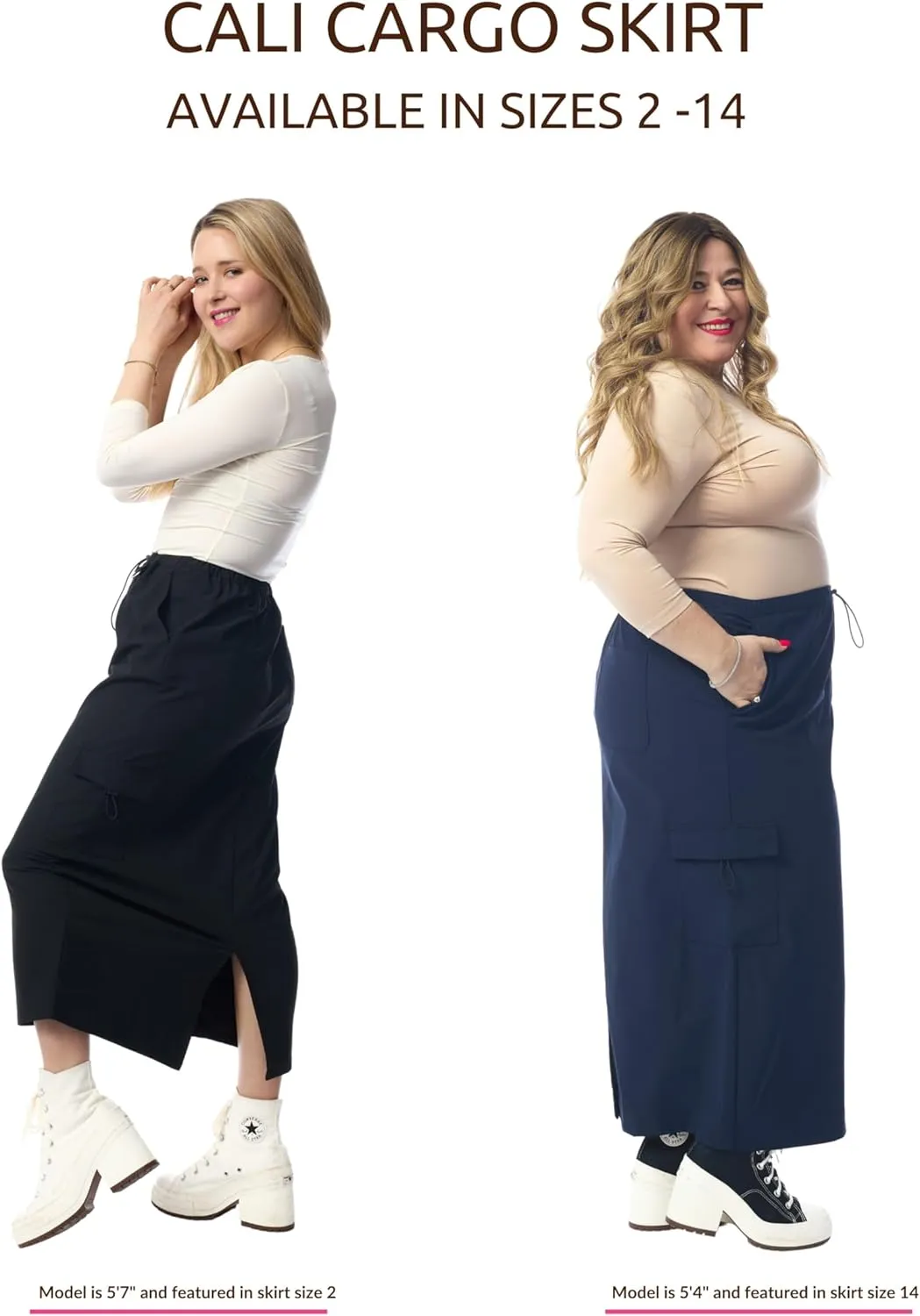 ESTEEZ Women's Cargo Midi Skirt  Lightweight, Stretch, Drawstring Waist, Flap Pocket  Cali Cargo