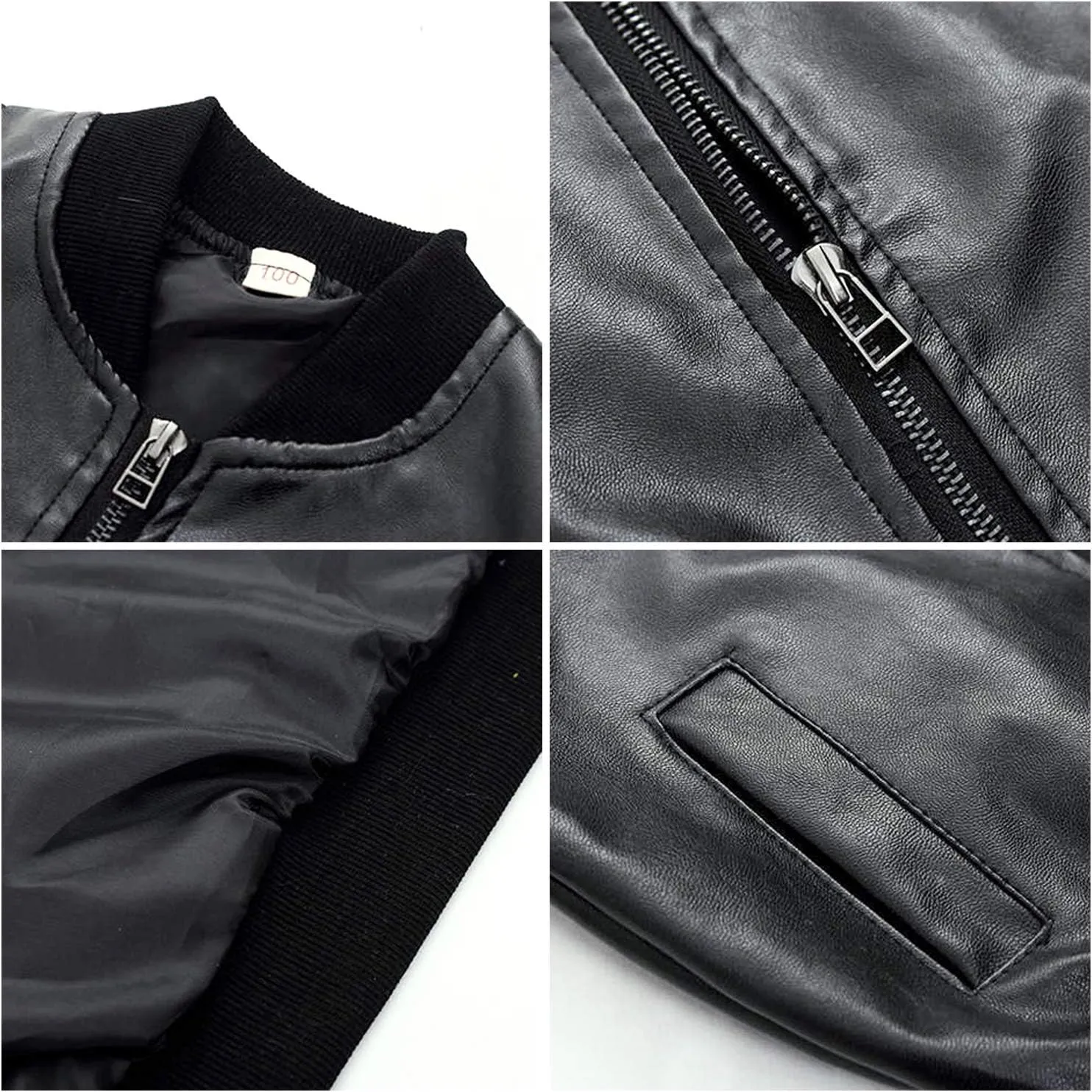 Evelin LEE Kids Boys Long Sleeve Zip Up PU Leather Jacket Coat Loose Casual Moto Outwear