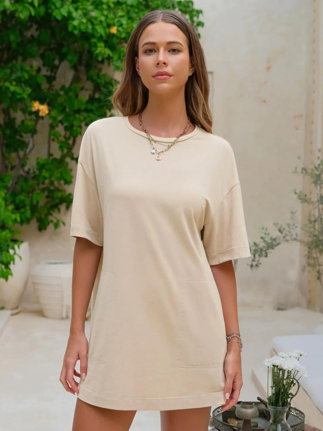 EXLURA Women's Summer Short Sleeve T Shirt Dress Casual Crewneck Resort Wear Tops Sundress Vacation Cruise Beach Outfits 2025