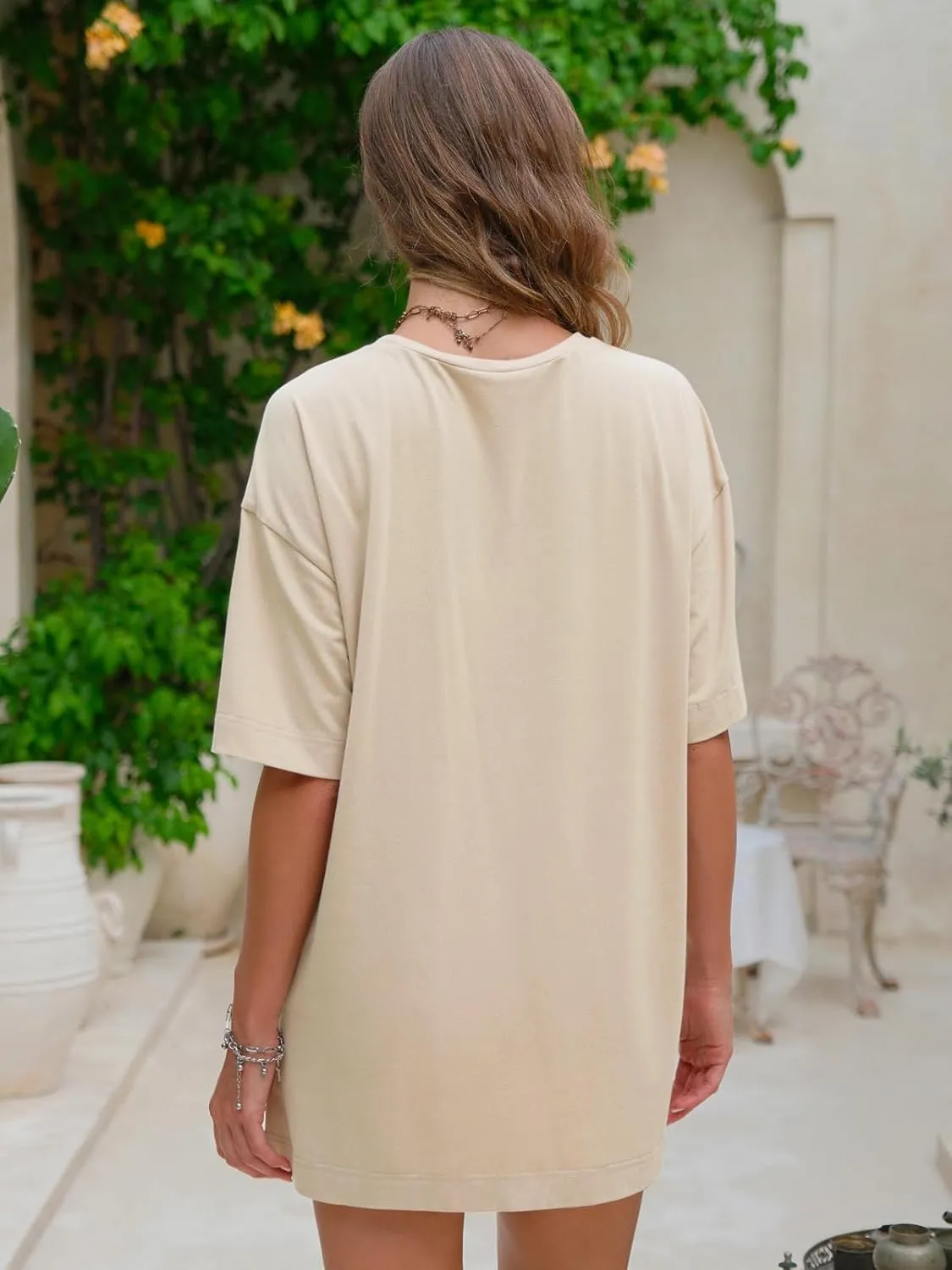 EXLURA Women's Summer Short Sleeve T Shirt Dress Casual Crewneck Resort Wear Tops Sundress Vacation Cruise Beach Outfits 2025