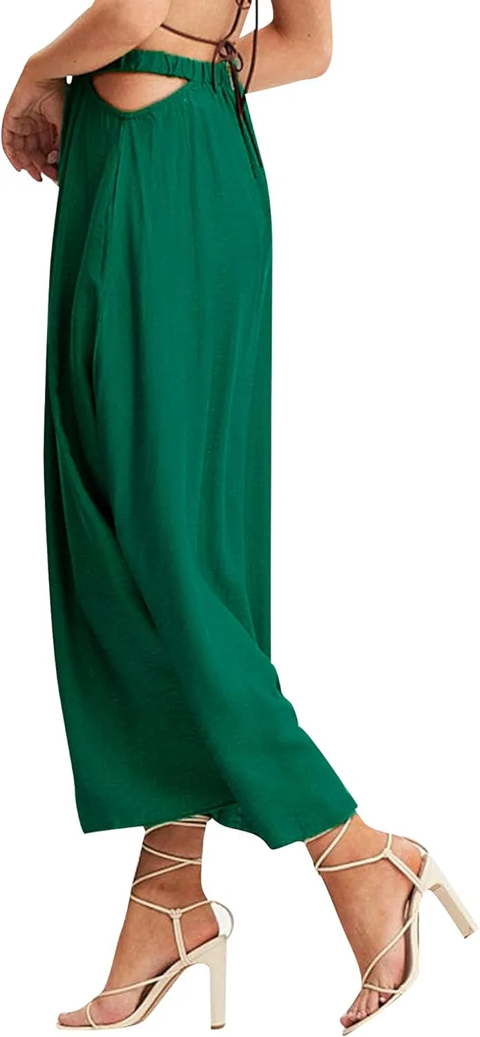 Ezcosplay Womens Cut Out Elastic High Waist Maxi Skirt Summer Flowy A-Line Long Skirt