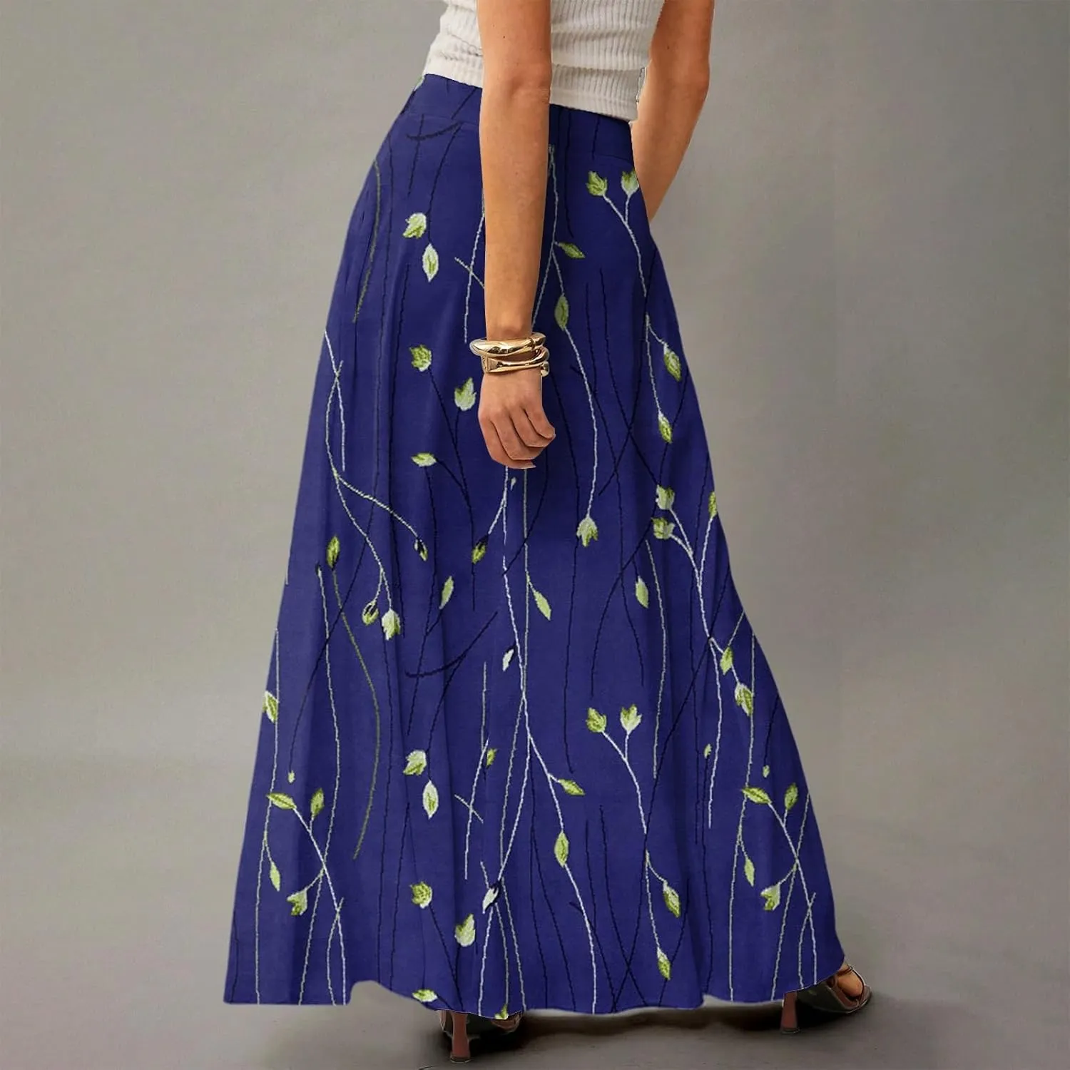 fanmpghleoo Spring Skirts for Women 2025 Boho Elastic High Waisted Maxi Skirt with Pockets Flowy Beach Vacation Long Skirt