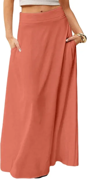 fanmpghleoo Summer Skirts for Women 2025 Boho Elastic High Waisted Maxi Skirt Flowy Vacation Beach Long Skirt with Pockets