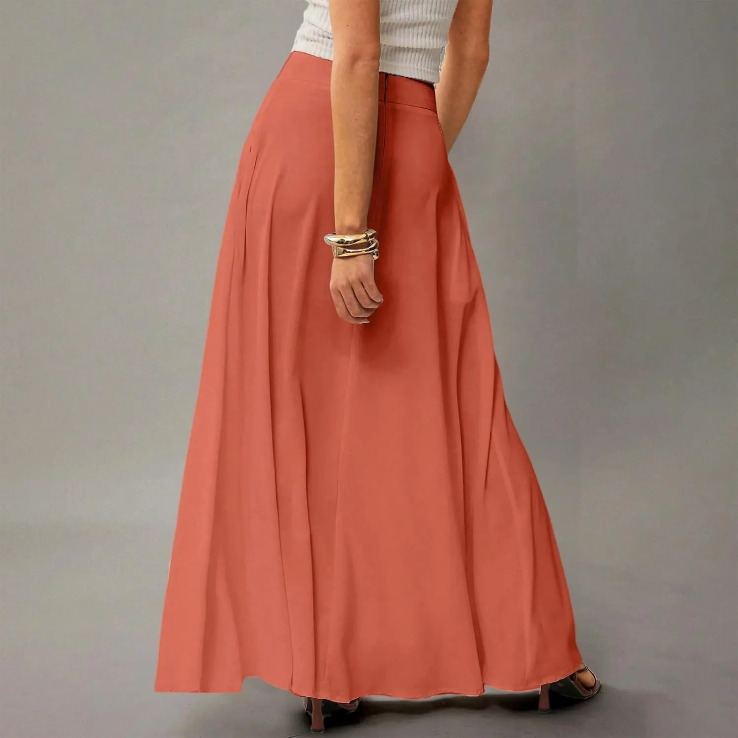 fanmpghleoo Summer Skirts for Women 2025 Boho Elastic High Waisted Maxi Skirt Flowy Vacation Beach Long Skirt with Pockets