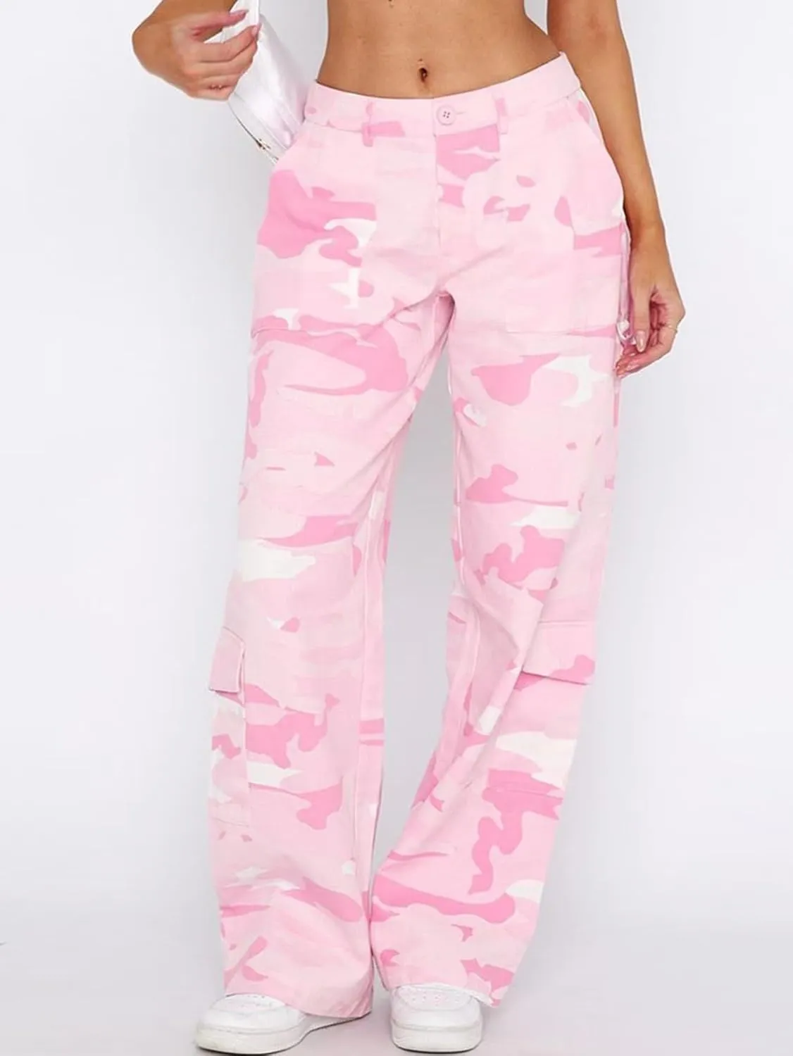 Flamingals Cargo Pants for Women Baggy Wide Leg Mid Waist Causal Y2K Pants with Pockets