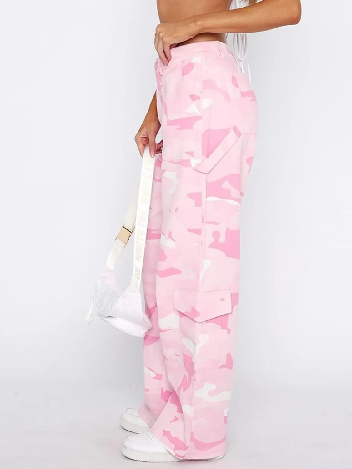 Flamingals Cargo Pants for Women Baggy Wide Leg Mid Waist Causal Y2K Pants with Pockets