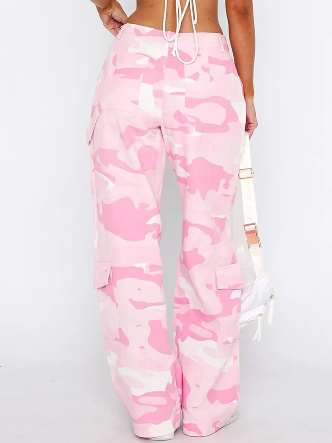 Flamingals Cargo Pants for Women Baggy Wide Leg Mid Waist Causal Y2K Pants with Pockets