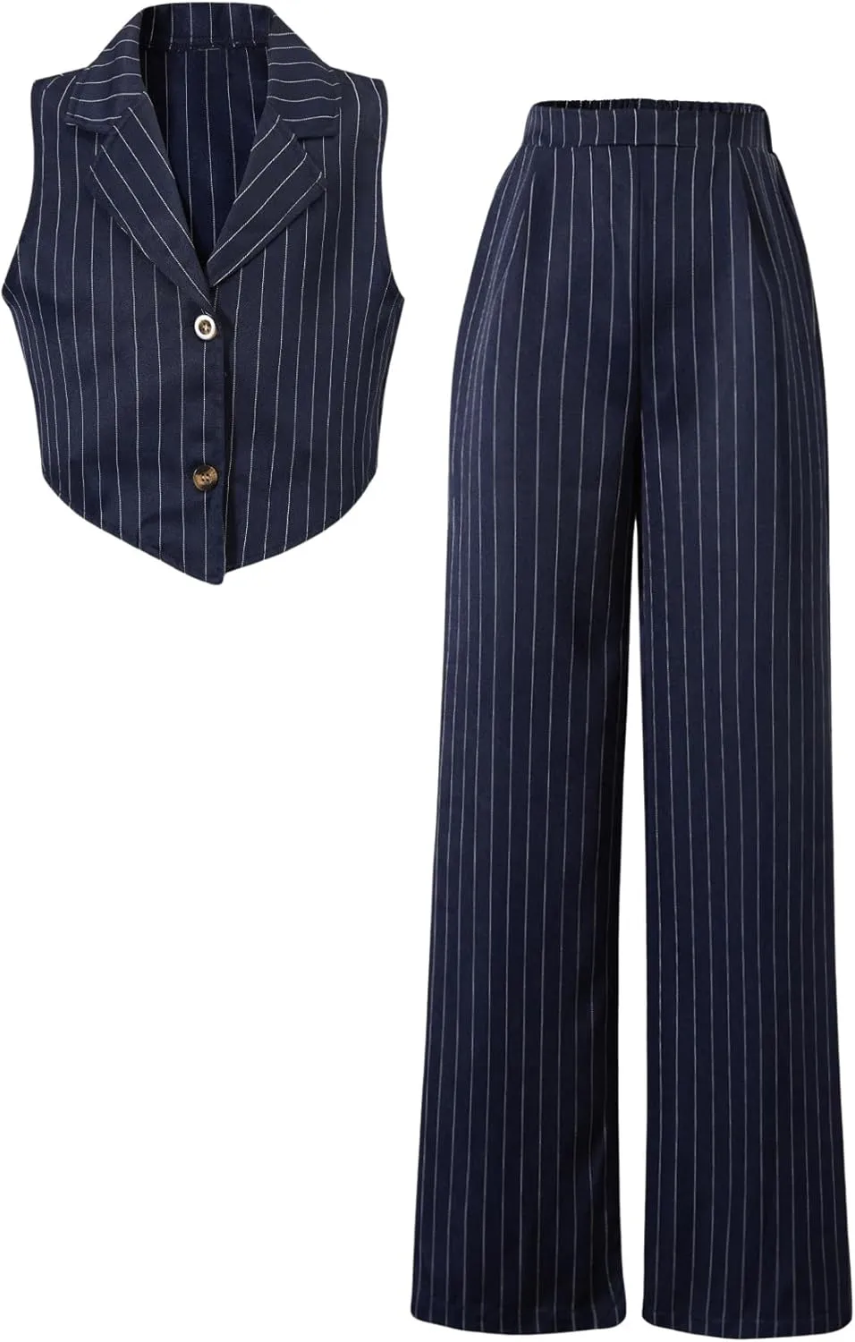 Floerns Girl's 2 Piece Outfits Elegant Striped Sleeveless Suit Vest & Long Elastic Casual Pants Set