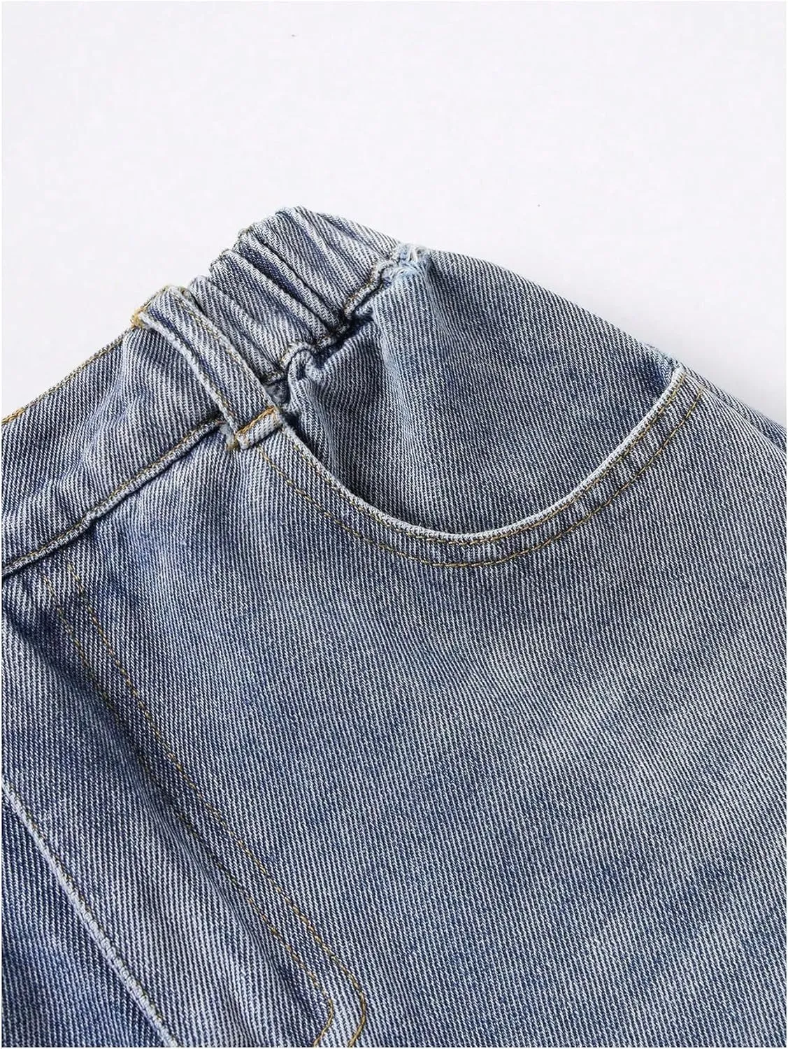Floerns Girl's Y2k Bowknot Print Elastic Waist Jeans Wide Leg Cute Denim Pants