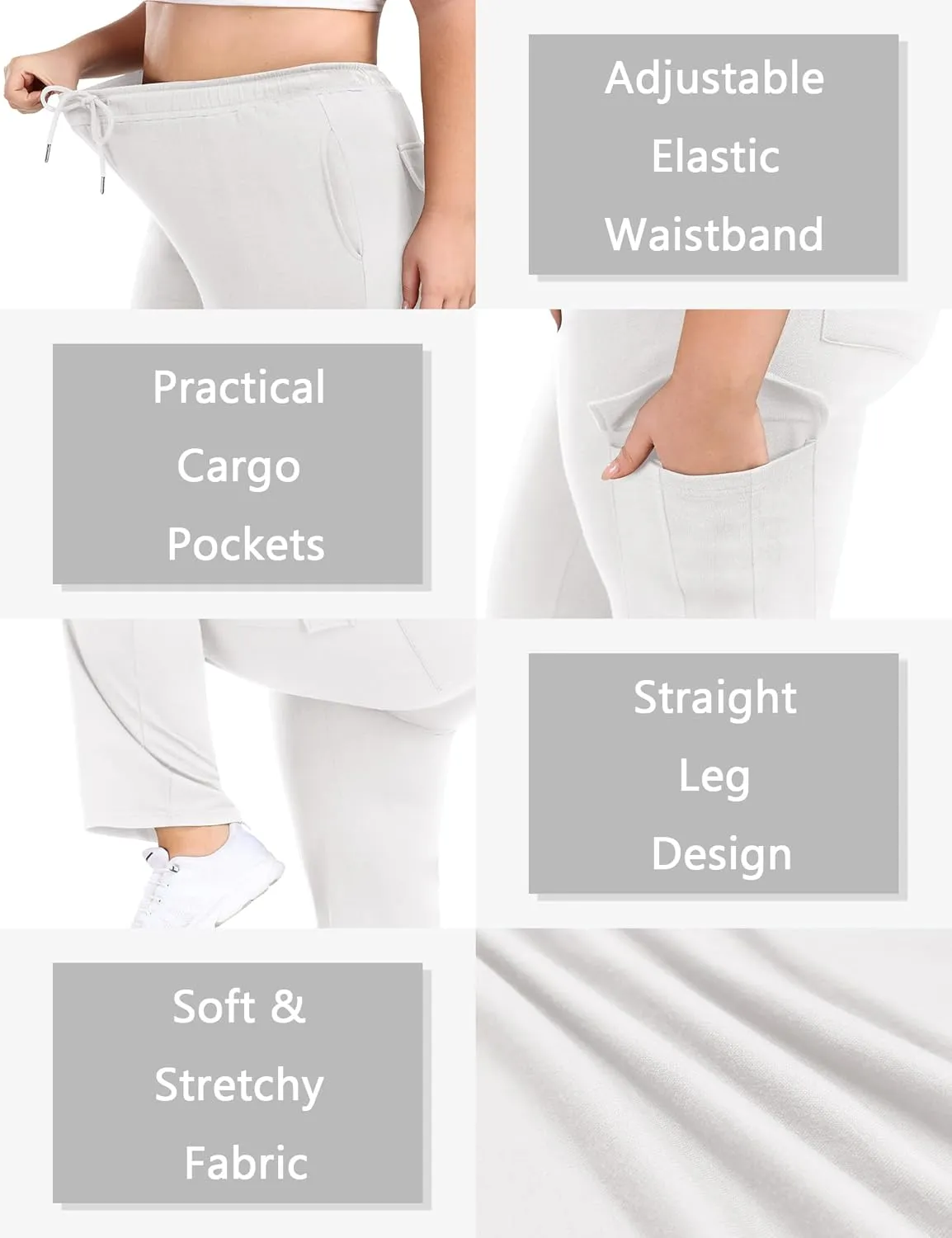 FOREYOND Plus Size Women's Cargo Sweatpants Casual Straight Leg Lounge Pants Drawstring High Waist Joggers with Pockets