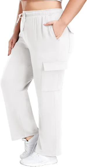 FOREYOND Plus Size Women's Cargo Sweatpants Casual Straight Leg Lounge Pants Drawstring High Waist Joggers with Pockets