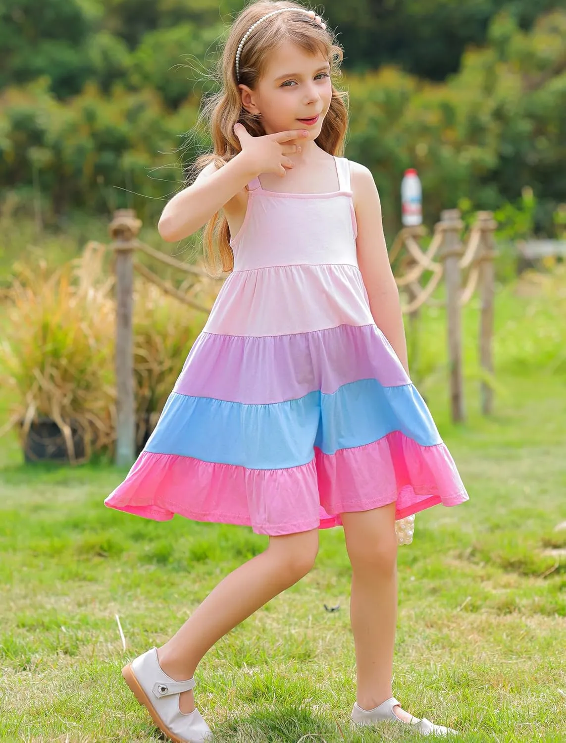 Frogwill Toddler Girls Fifties Summer Dress Blue Rainbow 2-7Y