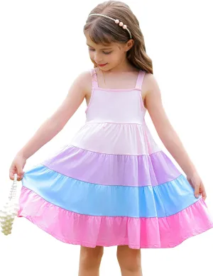 Frogwill Toddler Girls Fifties Summer Dress Blue Rainbow 2-7Y