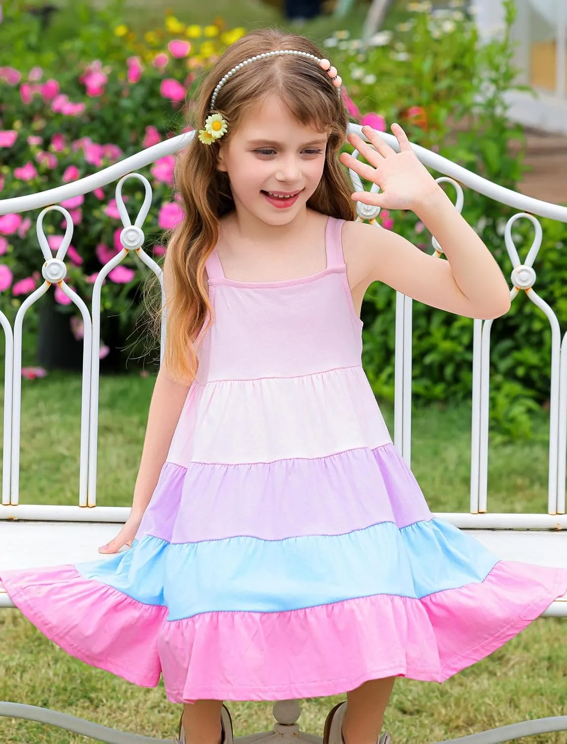 Frogwill Toddler Girls Fifties Summer Dress Blue Rainbow 2-7Y