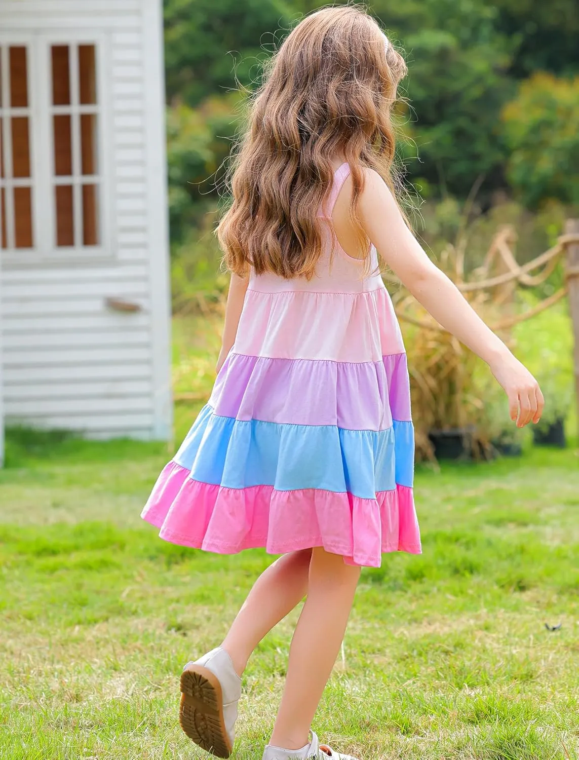 Frogwill Toddler Girls Fifties Summer Dress Blue Rainbow 2-7Y