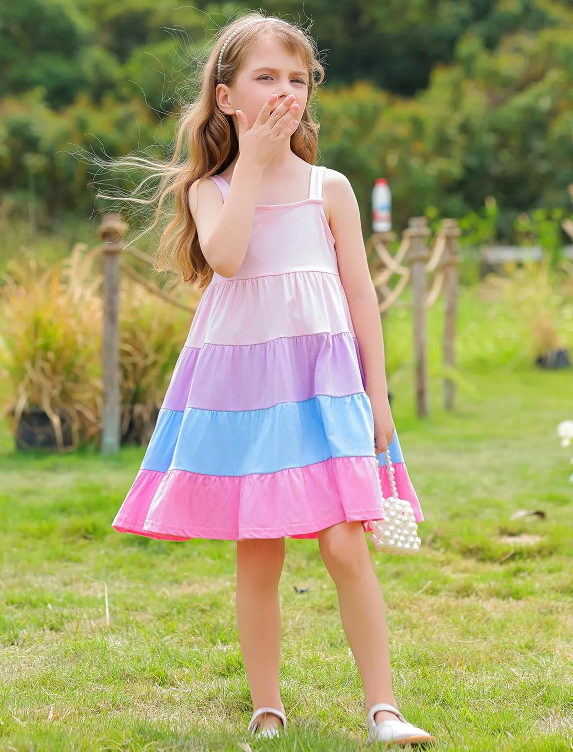 Frogwill Toddler Girls Fifties Summer Dress Blue Rainbow 2-7Y