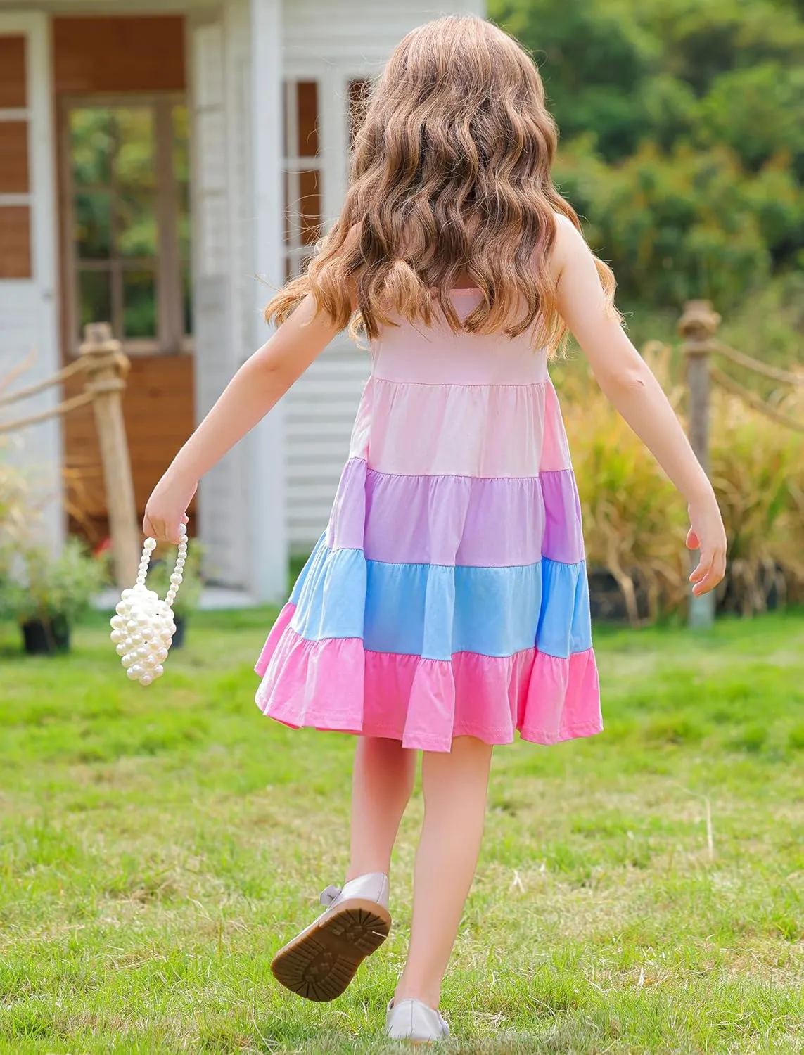 Frogwill Toddler Girls Fifties Summer Dress Blue Rainbow 2-7Y