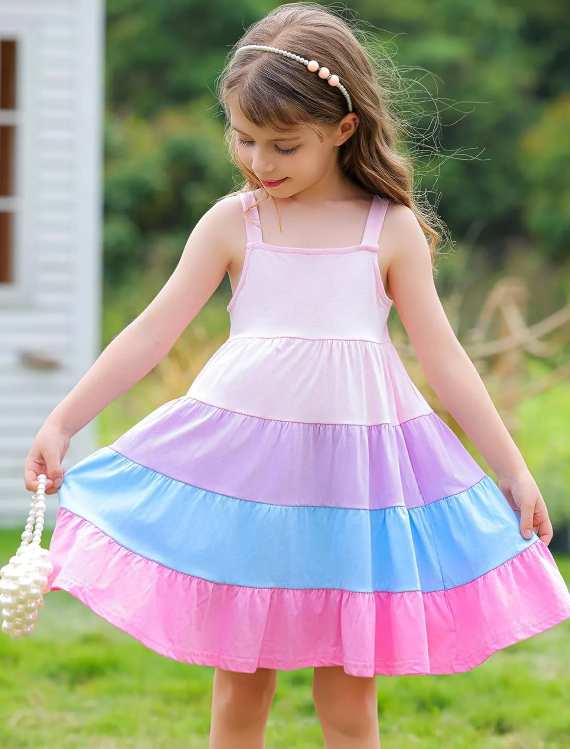 Frogwill Toddler Girls Fifties Summer Dress Blue Rainbow 2-7Y