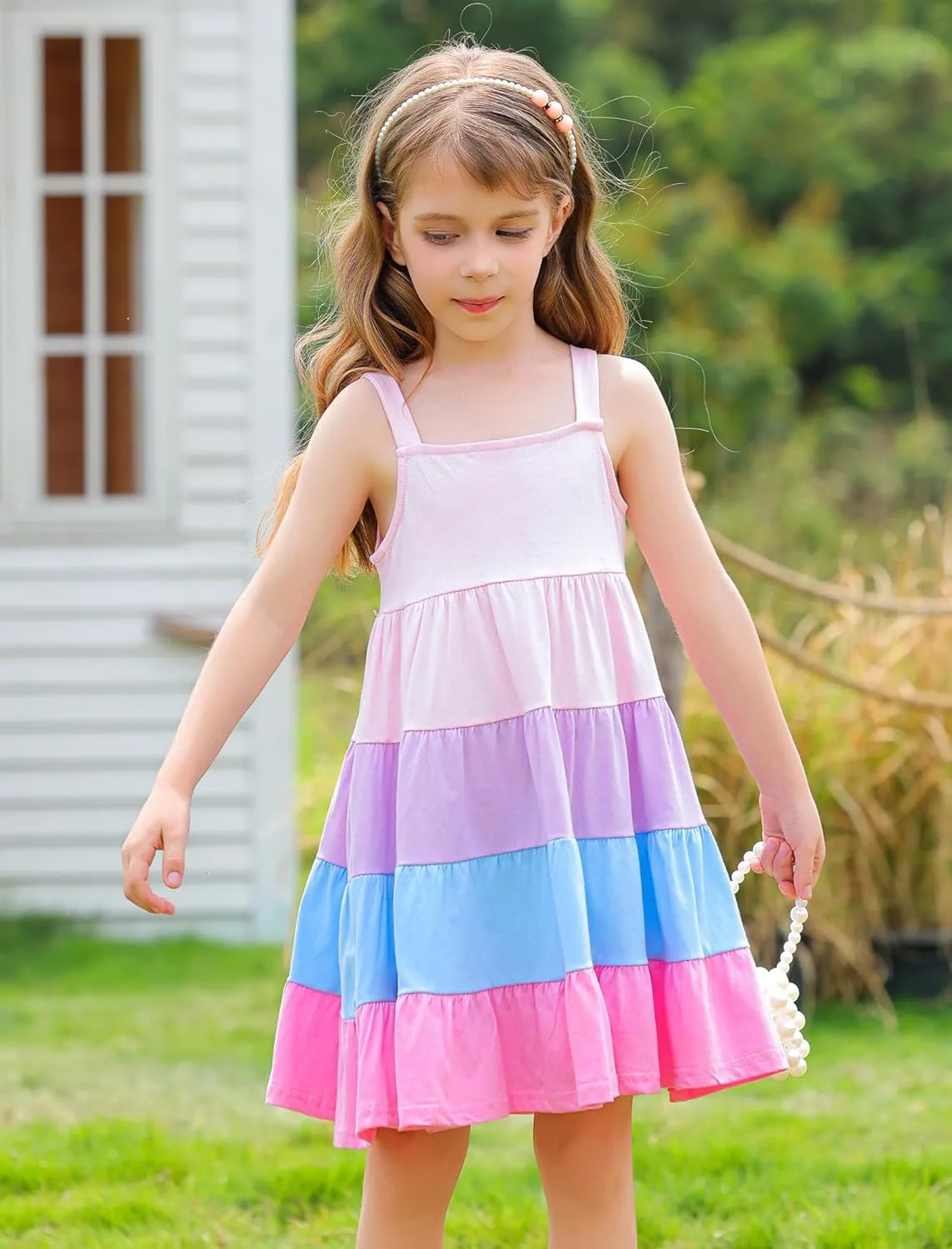 Frogwill Toddler Girls Fifties Summer Dress Blue Rainbow 2-7Y