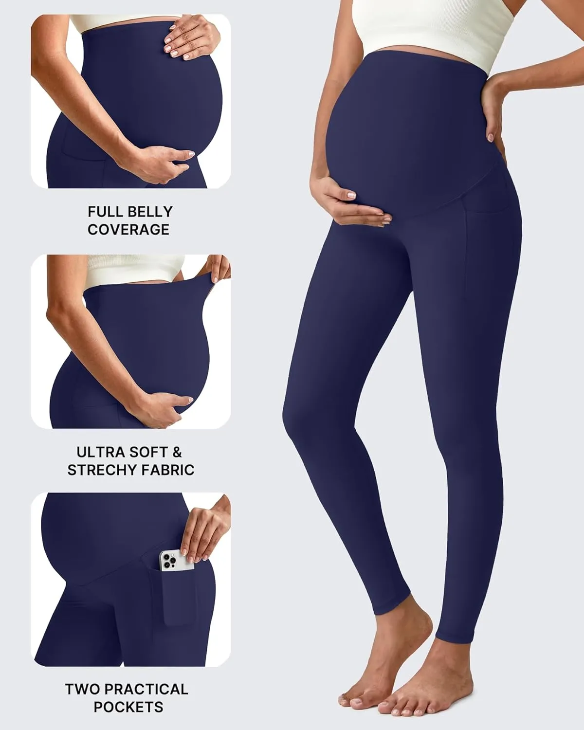 G4Free BareFeel Maternity Leggings with Pockets Over The Belly Stretchy Workout Yoga Pregnancy Pants Lounge