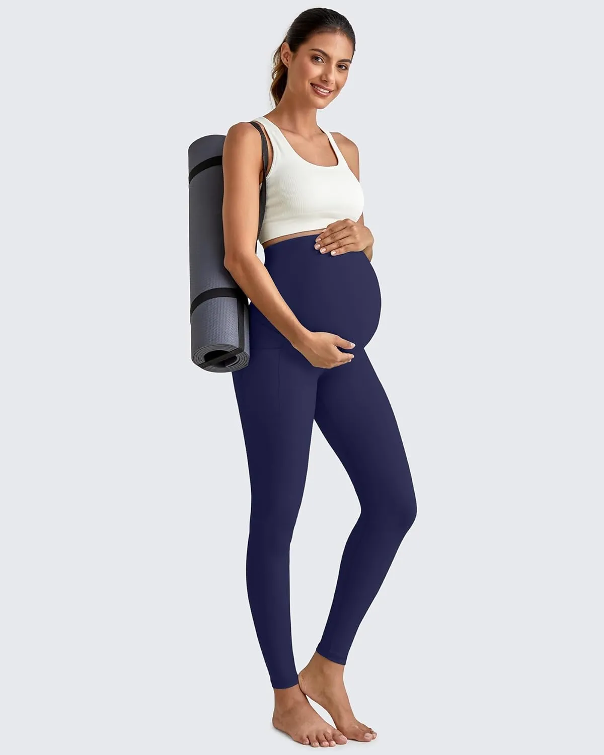 G4Free BareFeel Maternity Leggings with Pockets Over The Belly Stretchy Workout Yoga Pregnancy Pants Lounge