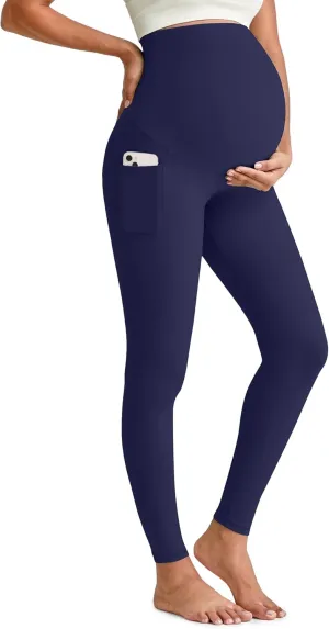 G4Free BareFeel Maternity Leggings with Pockets Over The Belly Stretchy Workout Yoga Pregnancy Pants Lounge
