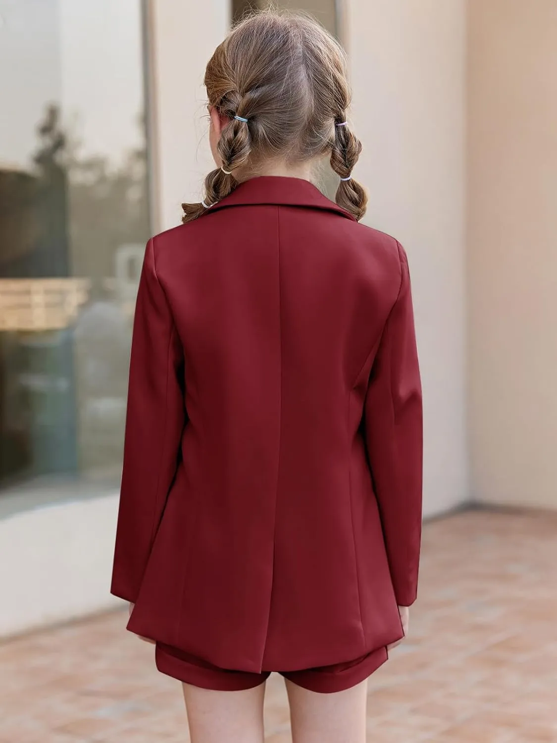 Girls 2 Piece Outfits Button Front Long Sleeve Blazer and Short Pants Suit Sets 4-14 Years
