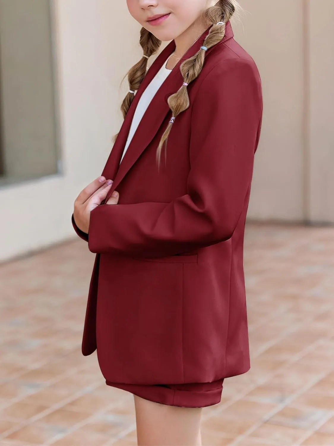 Girls 2 Piece Outfits Button Front Long Sleeve Blazer and Short Pants Suit Sets 4-14 Years