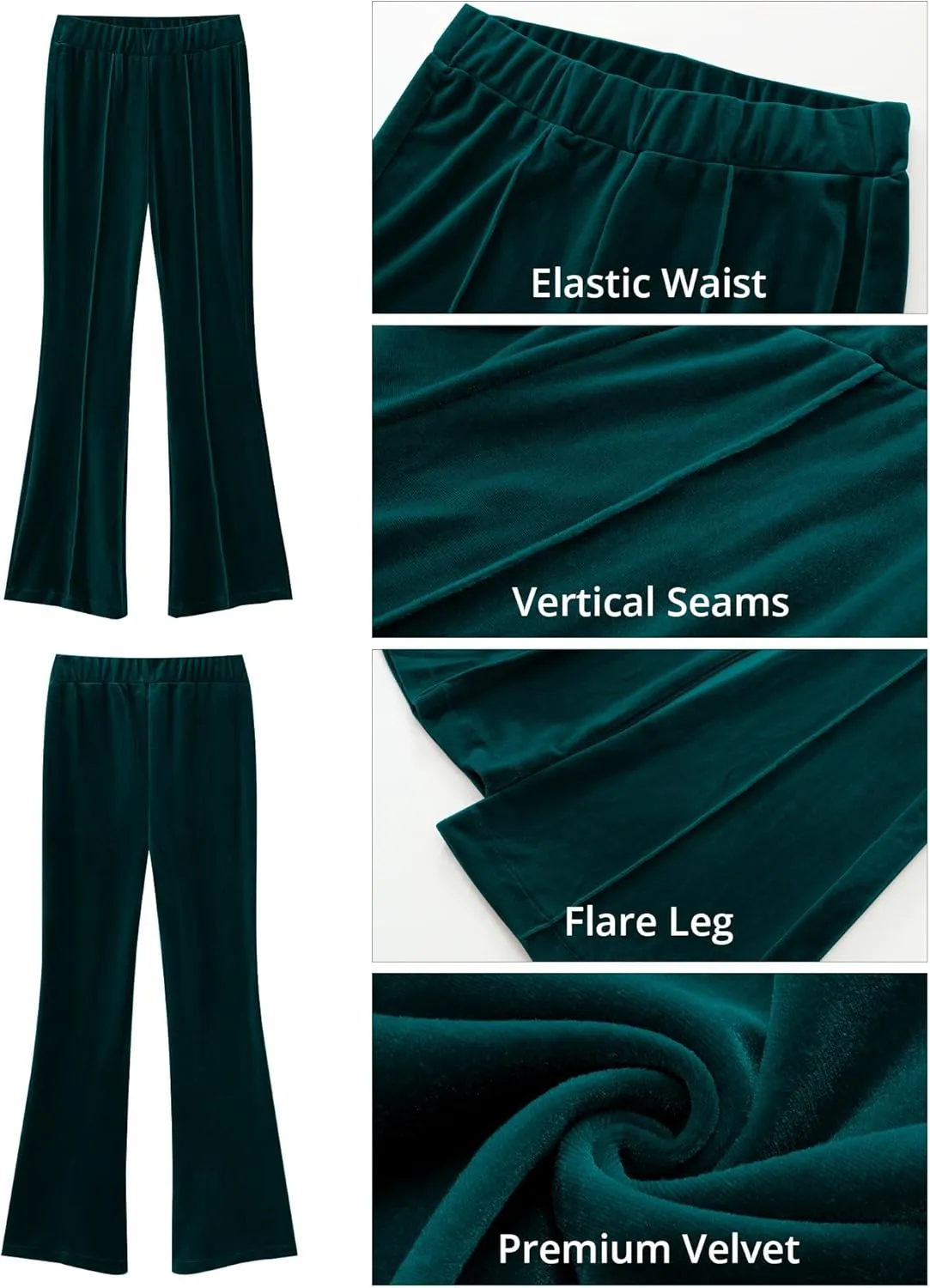 GRAPENT Flare Velvet Pants for Women High Waisted Wide Leg Stretch Elastic Waist Pull On Trousers Front Seam Slacks