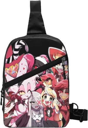 Hazbin Comedy Hotel Crossbody Bag Chest Handbag Sling Bag Adjustable Shoulder Bag Funny Outdoor Rucksack Foldable Multipurpose Daypack for Shopping