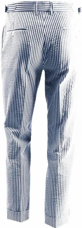 HBDesign Summer Pure Cotton Seersucker Slim Business Casual Men's Dress Pants Thin Striped Mid-Waist Handmade Pants